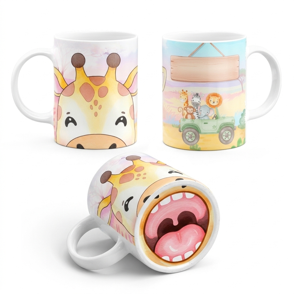 Caneca Personalizada Girafa Safari com Nome - Fundo Divertido Surpresa