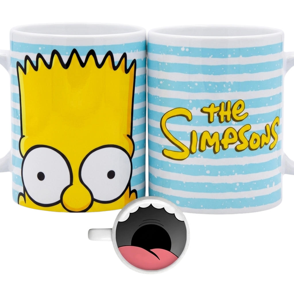 Caneca The Simpsons Bart Listras Azuis com Impressão Interna de Boca 325ml