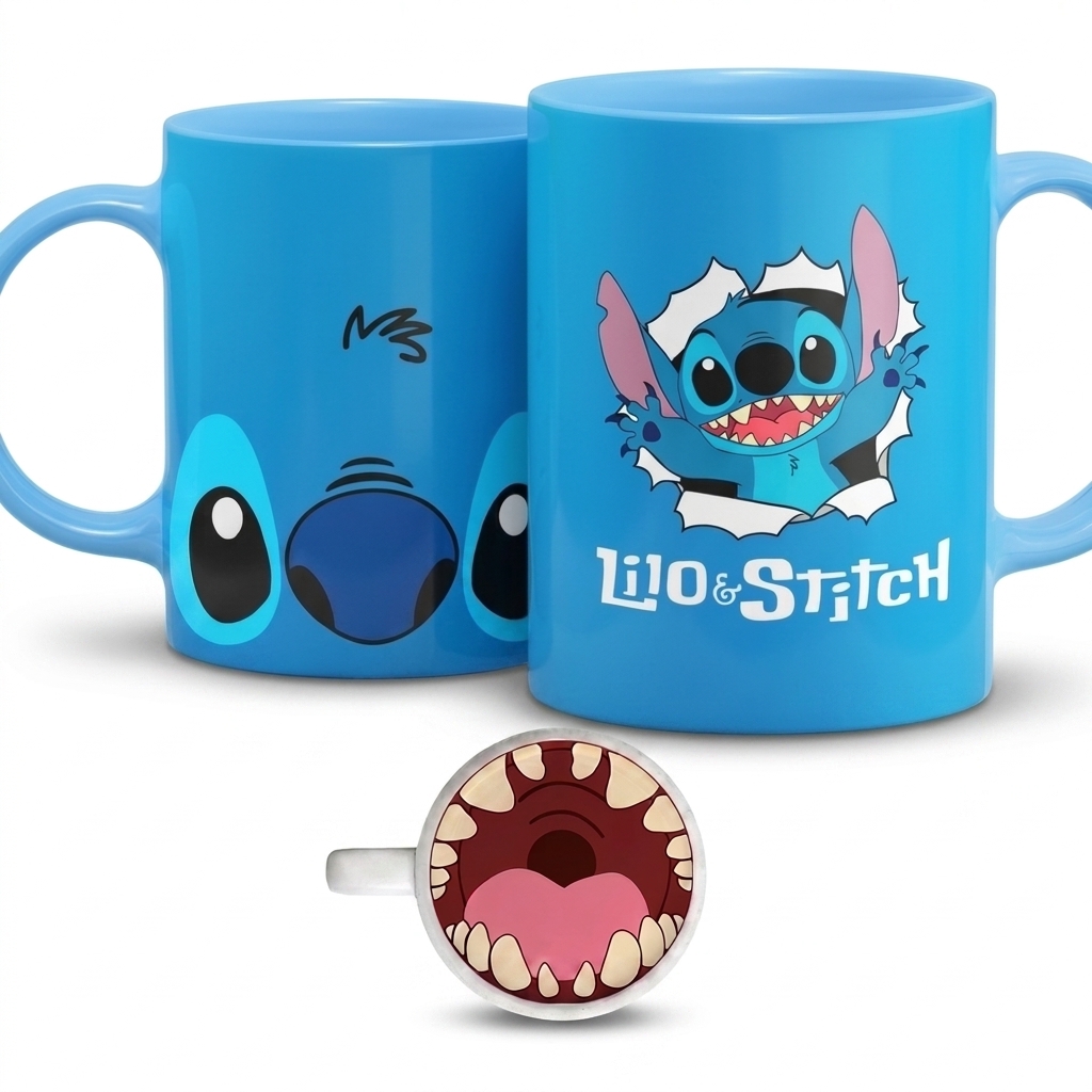 Caneca Personalizada Lilo e Stitch Fundo Divertido Bocão Porcelana