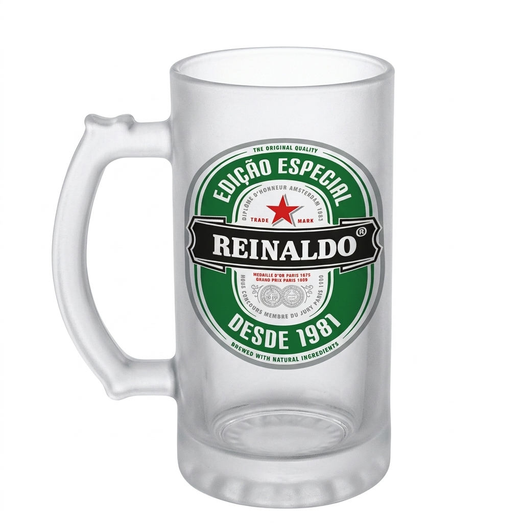 Caneca de Chopp Vidro Jateado Personalizada com Nome e Ano 475ml